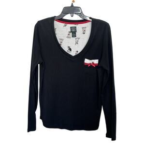VTG 90s Laura Ashley French Bulldog Navy Long Sleeve PJ Top Size Large Sleepwear
